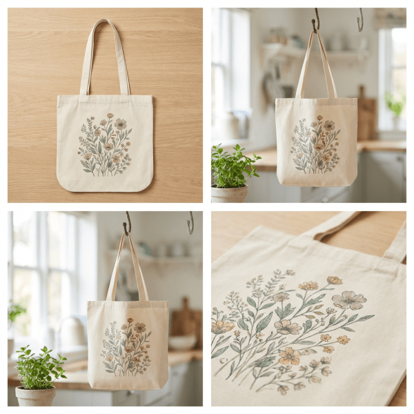 Borsa di cotone grande con manici lunghi