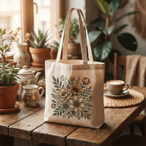 Borsa di cotone grande con manici lunghi