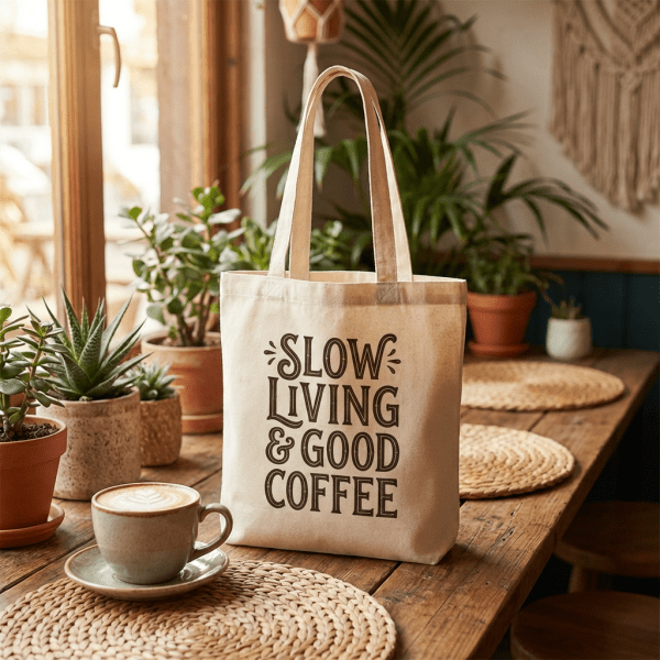 Borsa di cotone grande con manici lunghi