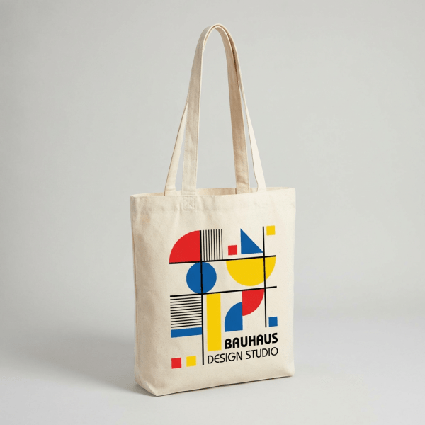 Borsa di cotone grande con manici lunghi