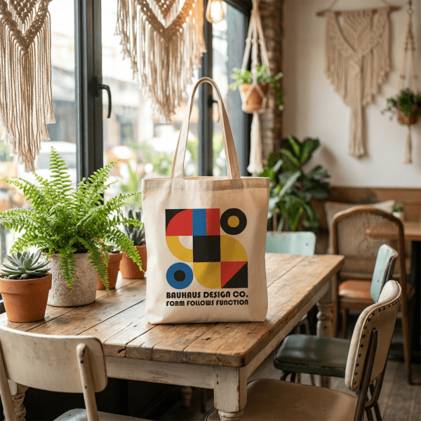 Borsa di cotone grande con manici lunghi